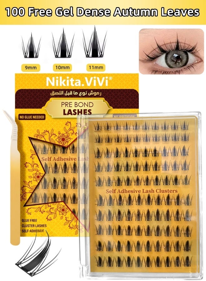 NIKITA.VIVI طقم رموش من نوع بوند المسبق مع ملاقط رموش لاصقة ذاتياً طراز أوراق القيقب الخريفية رموش أنمي، طراز كوري، رفيعة سوداء، طبيعية، ديناميكية، رموش مجعدة رقيقة طقم تجميع رموش DIY لمكياج العيون رموش مزيفة 100 قطعة - Image 3