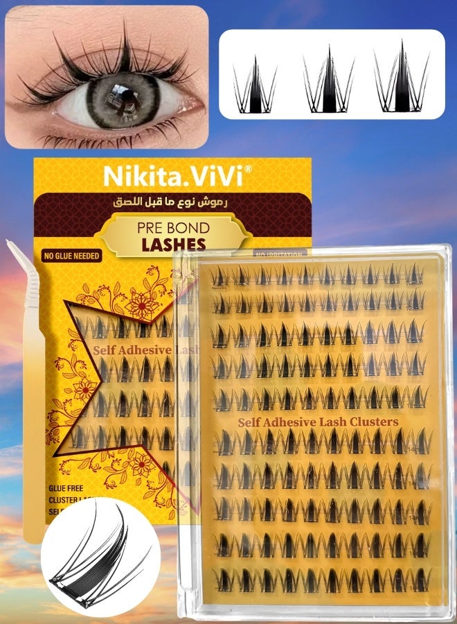 NIKITA.VIVI طقم رموش من نوع بوند المسبق مع ملاقط رموش لاصقة ذاتياً طراز أوراق القيقب الخريفية رموش أنمي، طراز كوري، رفيعة سوداء، طبيعية، ديناميكية، رموش مجعدة رقيقة طقم تجميع رموش DIY لمكياج العيون رموش مزيفة 100 قطعة - Image 1