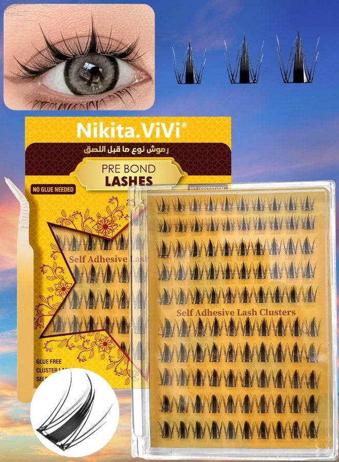 NIKITA.VIVI طقم رموش من نوع بوند المسبق مع ملاقط رموش لاصقة ذاتياً طراز أوراق القيقب الخريفية رموش أنمي، طراز كوري، رفيعة سوداء، طبيعية، ديناميكية، رموش مجعدة رقيقة طقم تجميع رموش DIY لمكياج العيون رموش مزيفة 100 قطعة - Image 4