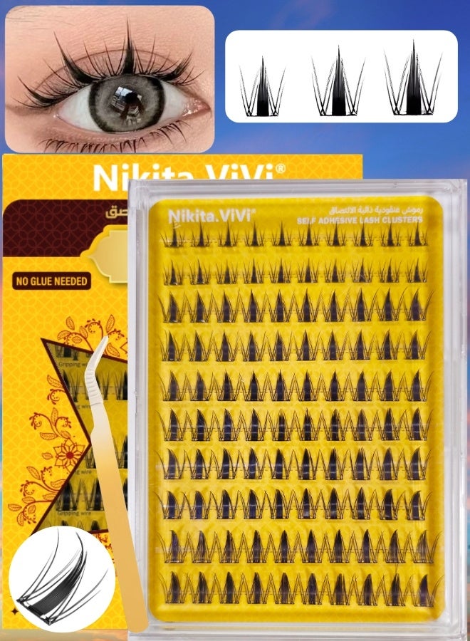 NIKITA.VIVI طقم رموش من نوع بوند المسبق مع ملاقط رموش لاصقة ذاتياً طراز أوراق القيقب الخريفية رموش أنمي، طراز كوري، رفيعة سوداء، طبيعية، ديناميكية، رموش مجعدة رقيقة طقم تجميع رموش DIY لمكياج العيون رموش مزيفة 100 قطعة - Image 1