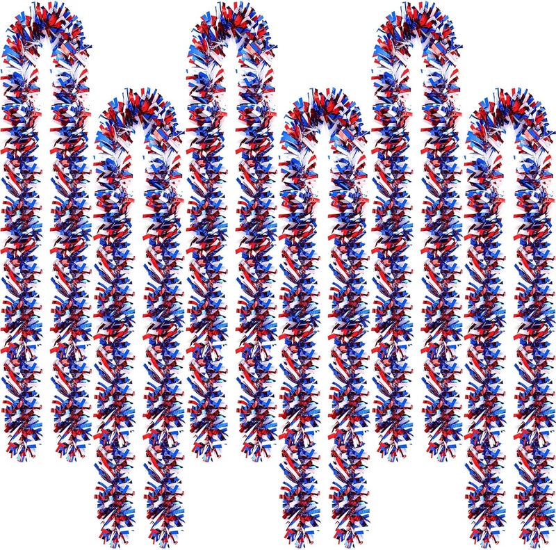 Jexine Jexine 36 Pieces 236 Feet Red White Blue Garland Decorations Patriotic 4th of July Tinsel Glitter Memorial Day Independence Day Metallic Garland for Labor Decorations  - Image 1