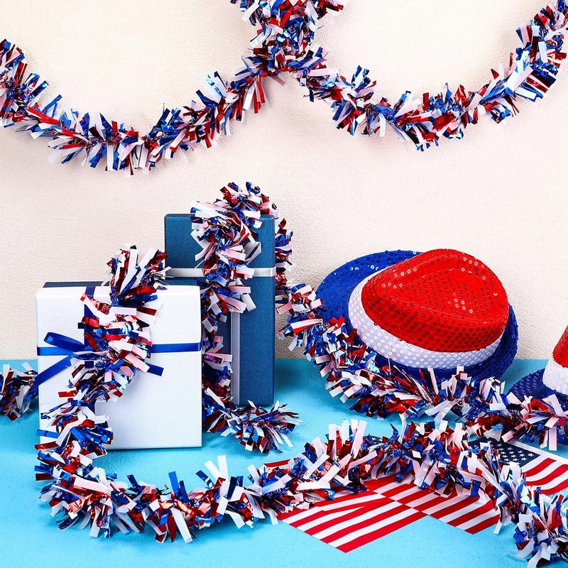 Jexine Jexine 36 Pieces 236 Feet Red White Blue Garland Decorations Patriotic 4th of July Tinsel Glitter Memorial Day Independence Day Metallic Garland for Labor Decorations  - Image 5