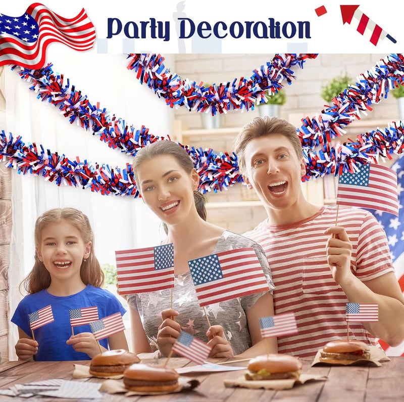 Jexine Jexine 36 Pieces 236 Feet Red White Blue Garland Decorations Patriotic 4th of July Tinsel Glitter Memorial Day Independence Day Metallic Garland for Labor Decorations  - Image 3