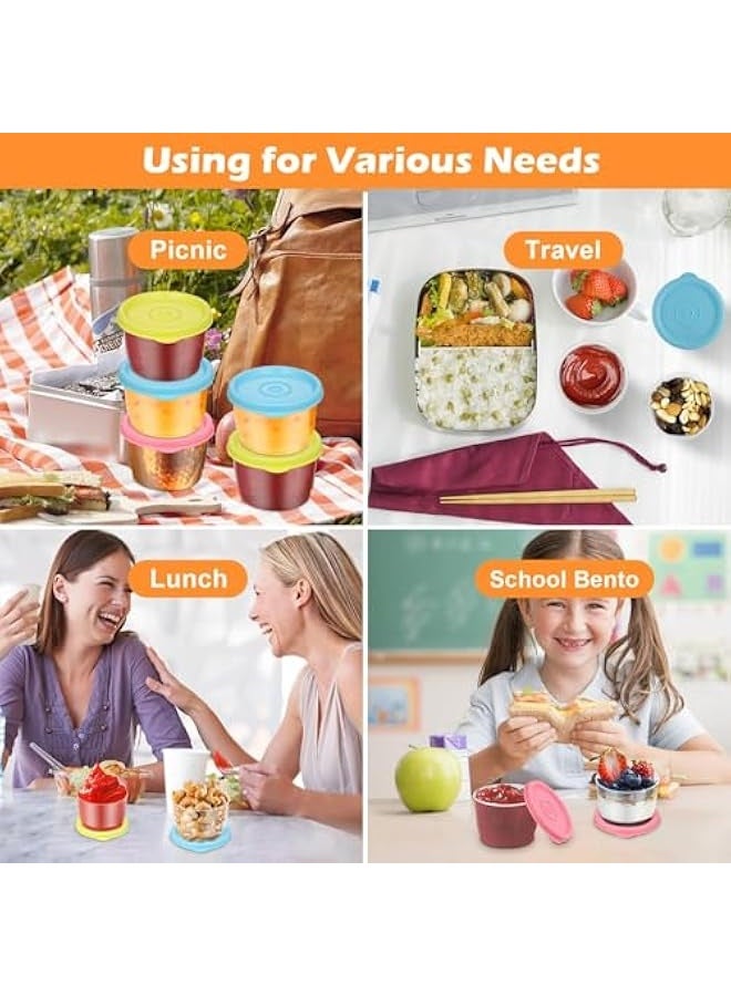 جرين تايجر ٦ قطع من علب الطعام الصغيرة مع أغطية، علب بلاستيكية للوجبات الخفيفة سعة ١٦٠ مل، علب طعام محكمة الإغلاق للمطبخ، قابلة لإعادة الاستخدام والتكديس، مناسبة للغداء، آمنة للاستخدام في الميكروويف والفريزر وغسالة الصحون (أصفر، أزرق، وردي) - Image 2