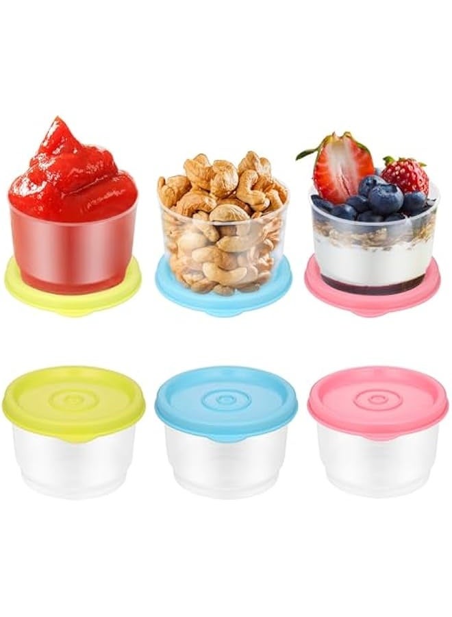 جرين تايجر ٦ قطع من علب الطعام الصغيرة مع أغطية، علب بلاستيكية للوجبات الخفيفة سعة ١٦٠ مل، علب طعام محكمة الإغلاق للمطبخ، قابلة لإعادة الاستخدام والتكديس، مناسبة للغداء، آمنة للاستخدام في الميكروويف والفريزر وغسالة الصحون (أصفر، أزرق، وردي) - Image 1