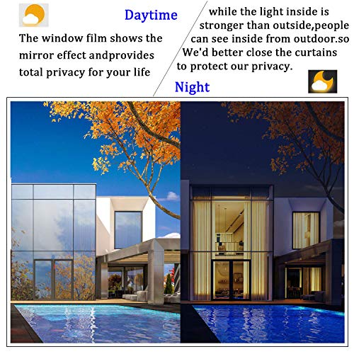 Kinsolar Privacy Window Film One Way Mirror Adhesive Reflective Window Tint Anti UV Heat Control Glass Film for Home and Office Daytime Privacy Protection 17.7Inch x 10Feet, Silver&Red - Image 4