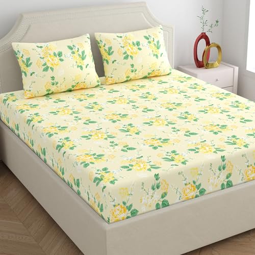 Home Ecstasy 100% Cotton Double Bedsheet with 2 Pillow Covers - (Size 87 x 94 inches, 140 TC, Colour - Cream: Gilded Cream) - Image 1