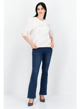 Splendid Women Round Neck Puff Sleeves Ombre Blouse, White Combo  - Image 2