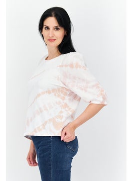 Splendid Women Round Neck Puff Sleeves Ombre Blouse, White Combo  - Image 4