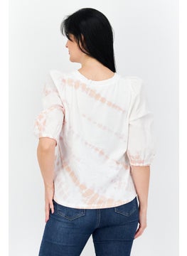 Splendid Women Round Neck Puff Sleeves Ombre Blouse, White Combo  - Image 3