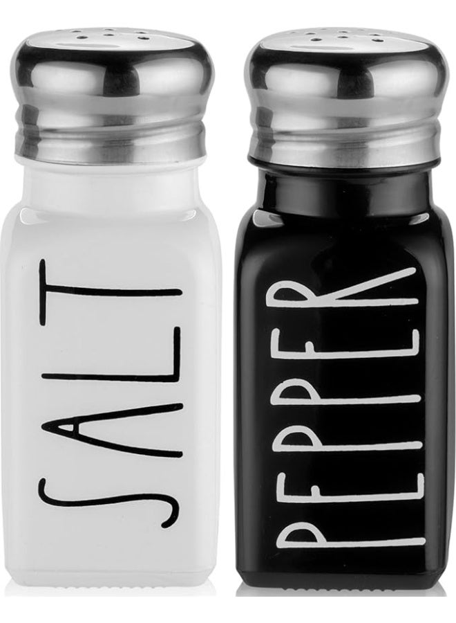 طقم رشاشات ملح وفلفل - ديكور مطبخ ريفي عصري لطيف للمنازل والمطاعم وحفلات الزفاف - أطقم رشاشات زجاجية عتيقة رائعة باللونين الأسود والأبيض مع أغطية من الفولاذ المقاوم للصدأ - Image 1