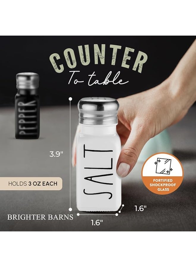 طقم رشاشات ملح وفلفل - ديكور مطبخ ريفي عصري لطيف للمنازل والمطاعم وحفلات الزفاف - أطقم رشاشات زجاجية عتيقة رائعة باللونين الأسود والأبيض مع أغطية من الفولاذ المقاوم للصدأ - Image 2