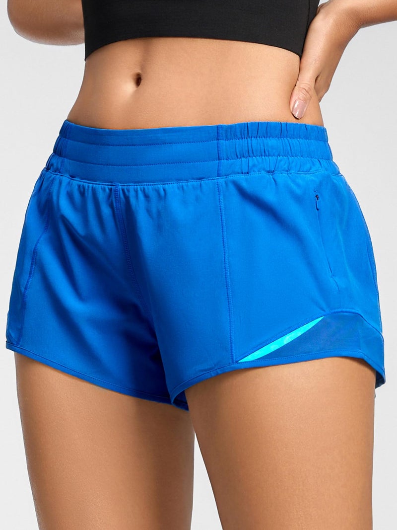 MCEDAR Women's Running Shorts Low Waisted 2.5"ï¼ŒLightweight Active Workout Quick Dry Gym Athletic Sports Shorts Zip Pocket Blue,2/XXS - Image 5