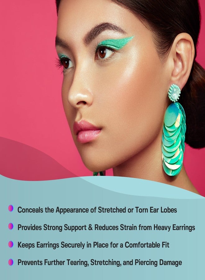 Base Laboratories Ear Lobe Support Patches for Pierced Ears - 70 Clear, Latex-Free Patches - Protects Healthy Ear Lobes from Tearing, Disguises Stretched Ear Holes, Supports Heavy Earrings - Image 2