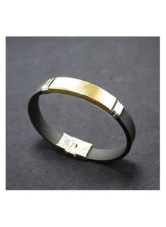 MARIO DRAFTS Men's Silicone Bracelet with Gold-Tone ID Plate, Black and Silver Clasp  - Image 2