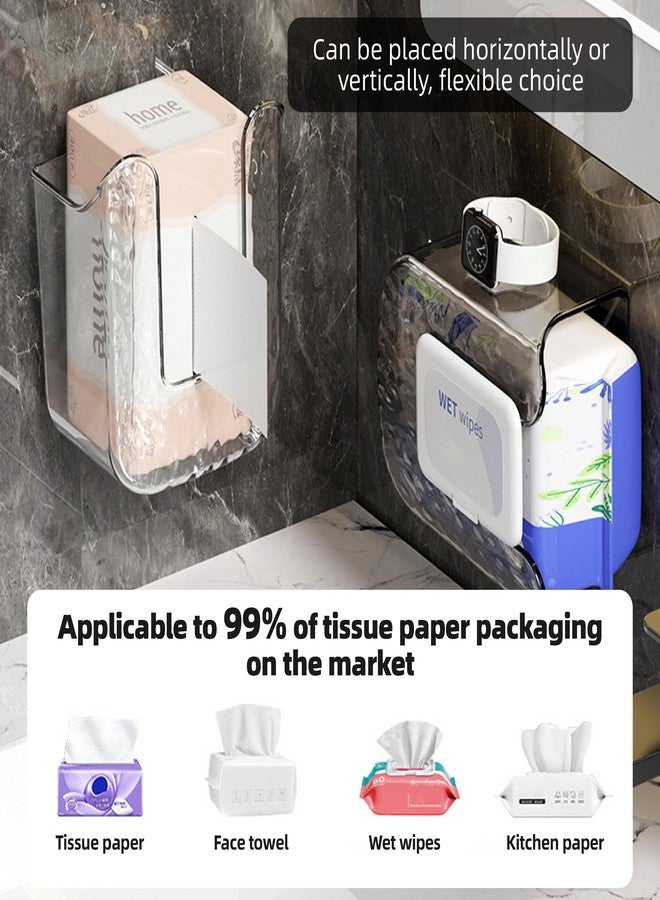 JREEPEE 2 Pcs Acrylic Bathroom Wipes Holder, No Punching Wall Mounted Flushable Wipes Dispenser for Bathroom & Kitchen - Clear Wipes Container, Refillable Tissue Box Storage - Image 2