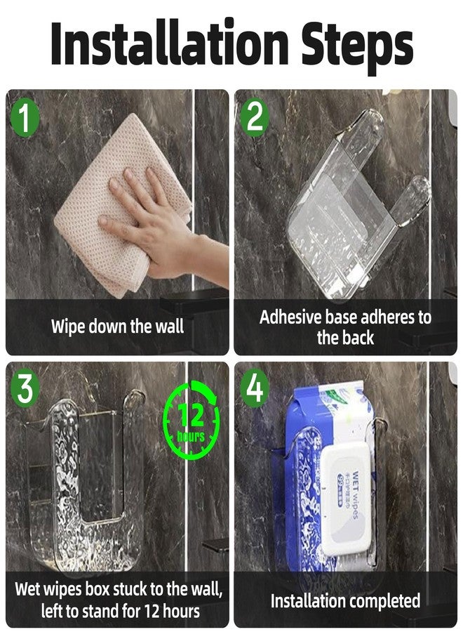 JREEPEE 2 Pcs Acrylic Bathroom Wipes Holder, No Punching Wall Mounted Flushable Wipes Dispenser for Bathroom & Kitchen - Clear Wipes Container, Refillable Tissue Box Storage - Image 5