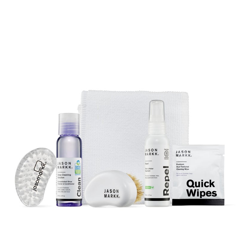 Jason Markk Starter Box, Shoe Cleaning Kit, 5-Piece Set, Deep Cleaning Solutions, Two Brushes, & Microfiber Towel, Sneaker Care, Ideal for Footwear, Safe on Leather, Suede, Nubuck, Cotton, Knits, 2oz - Image 1