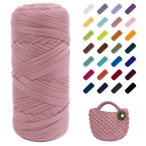 Uiopa TShirt Yarn 200g196ft Elastic Fabric Cloth Knitting T Shirt Yarn Dusty Pink Thick Crochet Fabric Ribbon for Crocheting BagsBasketsRugs Home Decor DIY Crafts