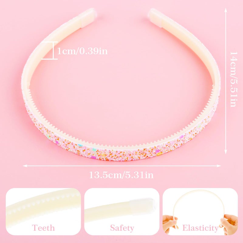 WLLHYF Glitter Headband, Plastic Cute Sparkly Non Slip Head Bands with Teeth, Colorful Confetti Rainbow Bling Sweet Hard Hairbands, Little Girl Hair Accessories (3, Pink + Blue + Purple) - Image 2