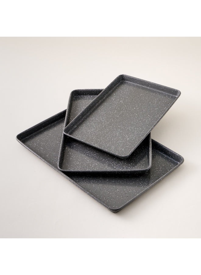 ألبرتو البرتو طقم صواني خبز 3 قطع جرانيت رمادي 13 بوصة، 15 بوصة، 17 بوصة من الصلب الكربوني - Image 1