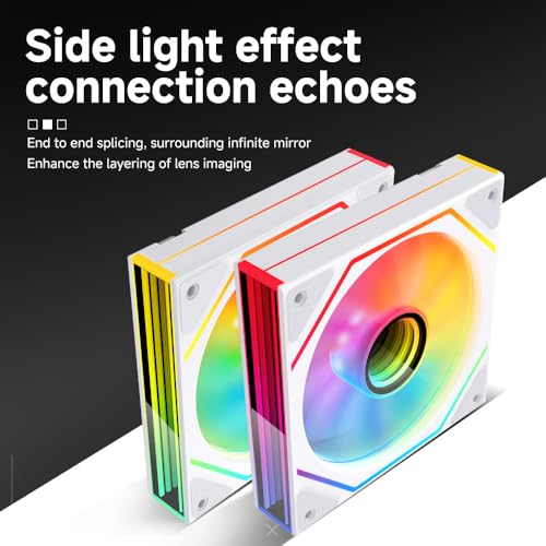 Jungle Leopard Prism6 MAX X3 120mm ARGB PC Case Fan - 3-Sided Infinite Mirror & Axis Infinite Mirror Light Effect，800-1850±10% RPM 120mm PWM Case Fan for PC Case(Triple Pack White Reverse) - Image 5