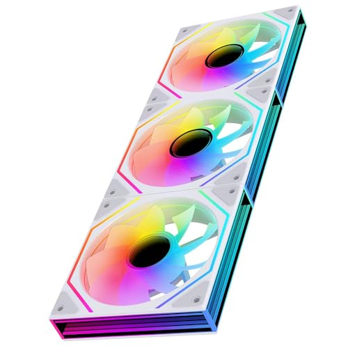 Jungle Leopard Prism6 MAX X3 120mm ARGB PC Case Fan - 3-Sided Infinite Mirror & Axis Infinite Mirror Light Effect，800-1850±10% RPM 120mm PWM Case Fan for PC Case(Triple Pack White Reverse) - Image 1