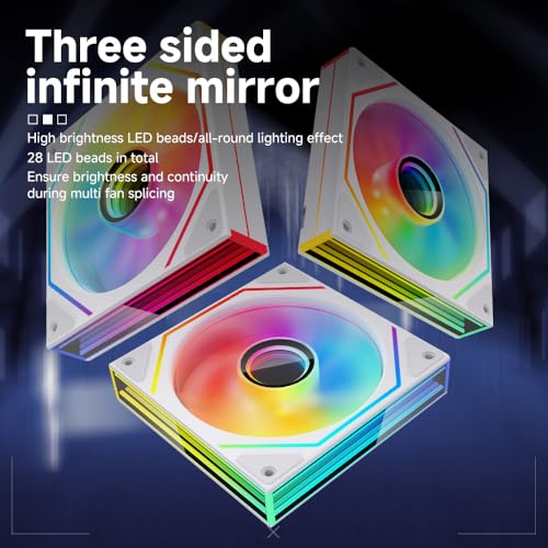 Jungle Leopard Prism6 MAX X3 120mm ARGB PC Case Fan - 3-Sided Infinite Mirror & Axis Infinite Mirror Light Effect，800-1850±10% RPM 120mm PWM Case Fan for PC Case(Triple Pack White Reverse) - Image 3