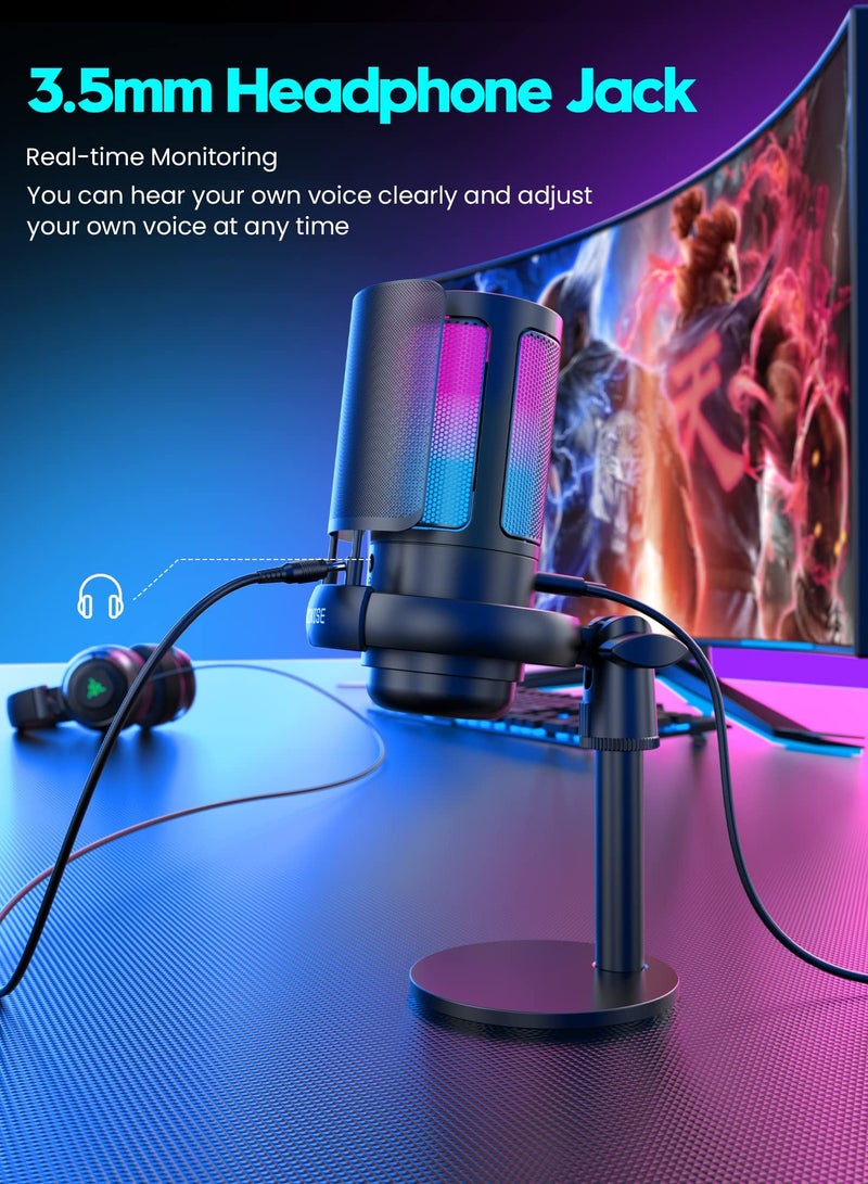 M MIAOYAN USB Microphone for PC, RGB Gaming Microphone with Mute Button, Condenser Microphone with Gain Button and Control Jack for Recording, Streaming, Podcasting, Black  - Image 3