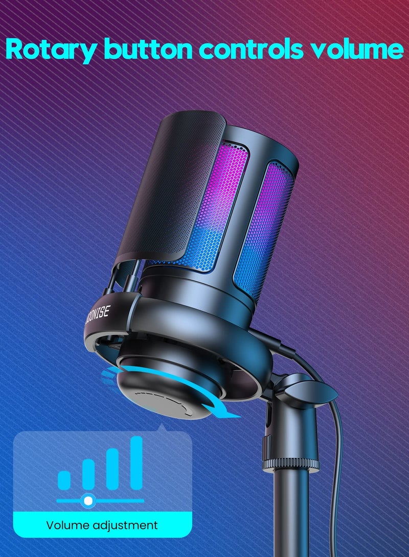 M MIAOYAN USB Microphone for PC, RGB Gaming Microphone with Mute Button, Condenser Microphone with Gain Button and Control Jack for Recording, Streaming, Podcasting, Black  - Image 5