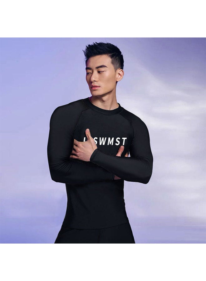 Loquat Men's Swimsuit Split Swimming Suit Large Size Long-Sleeved Swimsuit Men's Anti-Sunshade Swimsuit Trunks Hot Spring Swimsuit Men's Quick-Dry Swimsuit-Color:80822+814 Nine-point Set- - Image 3