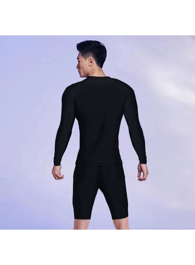 Loquat Men's Swimsuit Split Swimming Suit Large Size Long-Sleeved Swimsuit Men's Anti-Sunshade Swimsuit Trunks Hot Spring Swimsuit Men's Quick-Dry Swimsuit-Color:80822+814 Nine-point Set- - Image 4