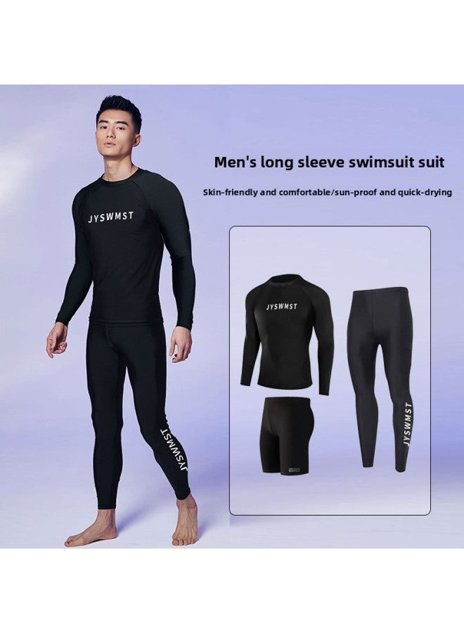 Loquat Men's Swimsuit Split Swimming Suit Large Size Long-Sleeved Swimsuit Men's Anti-Sunshade Swimsuit Trunks Hot Spring Swimsuit Men's Quick-Dry Swimsuit-Color:80822+814 Nine-point Set- - Image 2