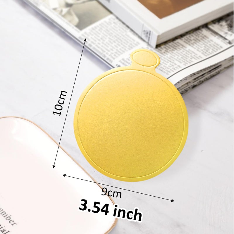 ZYLOP 3.5 Inch Mini Cake Boards: 50pcs Golden Round Mousse Cupcake Base, Bases Para Postres Mini Paper Plates Circle Dessert Boards - Image 2