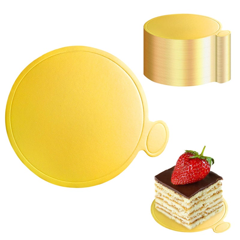 ZYLOP 3.5 Inch Mini Cake Boards: 50pcs Golden Round Mousse Cupcake Base, Bases Para Postres Mini Paper Plates Circle Dessert Boards - Image 1
