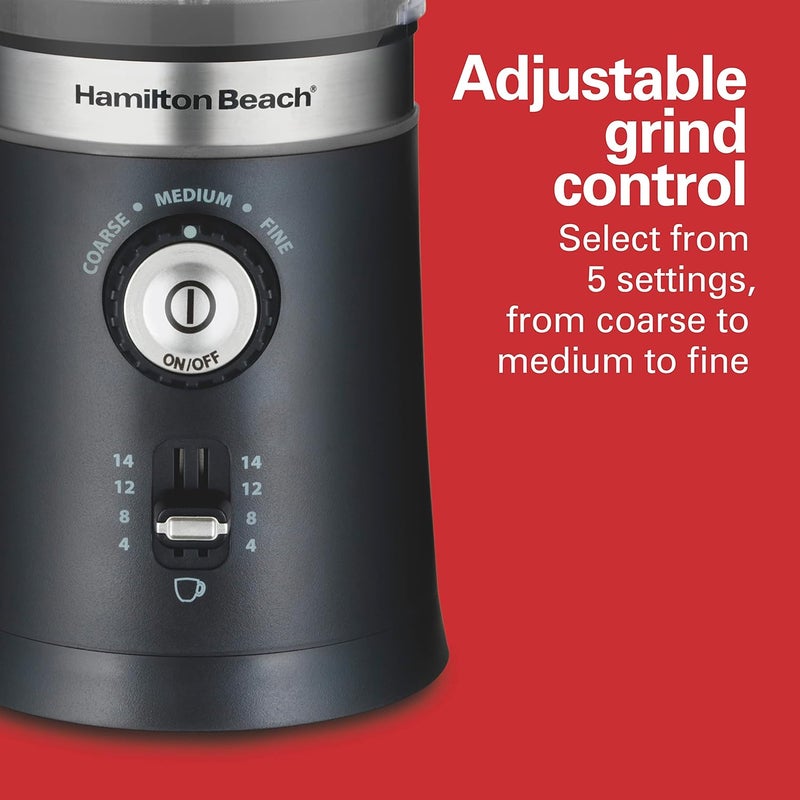 Hamilton Beach Custom Grind™ Coffee Grinder for beans/spices, 5 size settings-coarse to fine, capacity for 4 to 14 cups coffee, stainless steel bowl for easy pour and cleaning, 80393R-ME - Image 4
