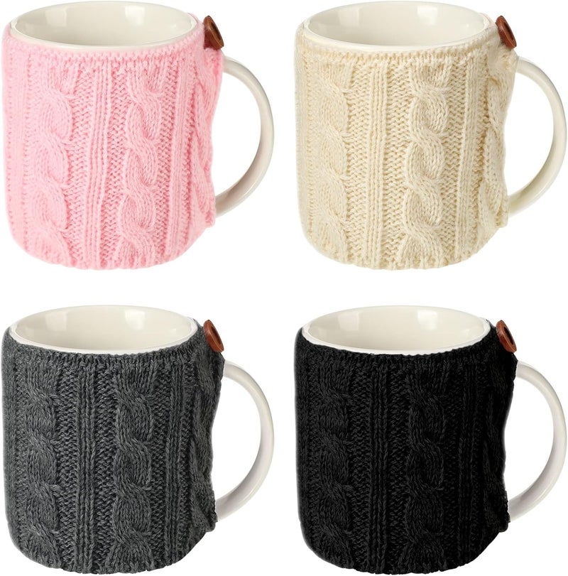 Skyley 4 Pcs Coffee Mug Cozy Sleeve Reusable Knitted Crochet Sleeves Cup Tea Cozy Handmade Tableware Coffee and Tea Mug Warmer for Women Men(Fresh Color) - Image 1