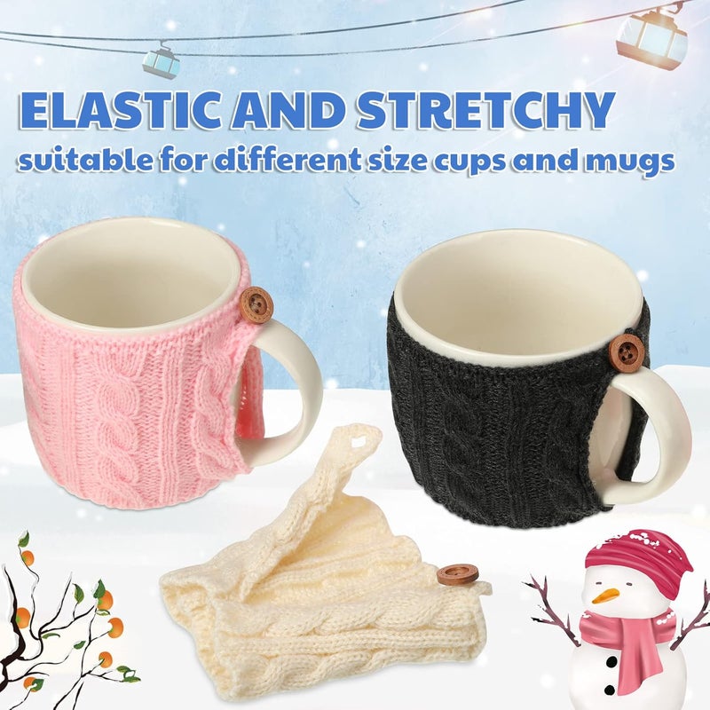 Skyley 4 Pcs Coffee Mug Cozy Sleeve Reusable Knitted Crochet Sleeves Cup Tea Cozy Handmade Tableware Coffee and Tea Mug Warmer for Women Men(Fresh Color) - Image 3