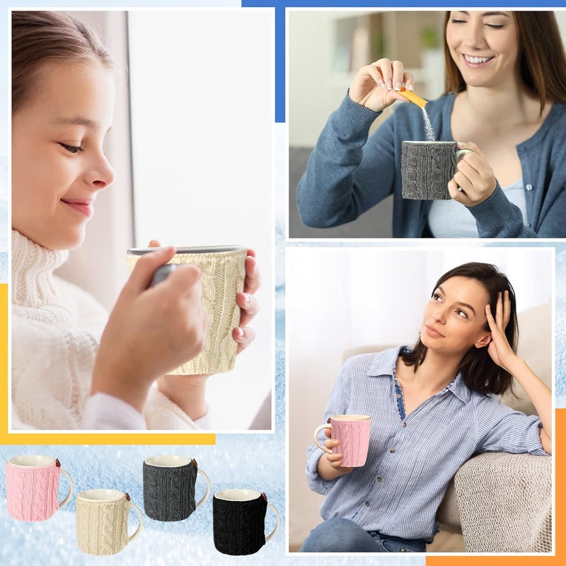 Skyley 4 Pcs Coffee Mug Cozy Sleeve Reusable Knitted Crochet Sleeves Cup Tea Cozy Handmade Tableware Coffee and Tea Mug Warmer for Women Men(Fresh Color) - Image 5