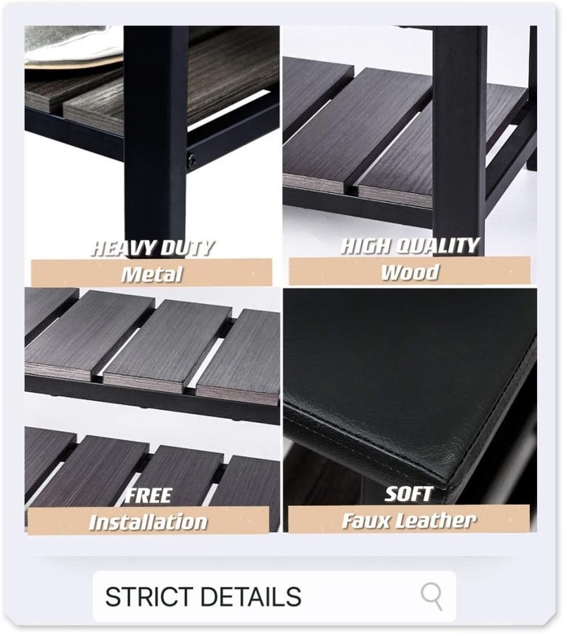 Finnhomy 3-Tier Shoe Rack Bench Cushion. Holds Up to 400 lb Rack, for Entryway, Bedroom, Hallway, Accent Furniturn, Elegant Black Wood - Image 4
