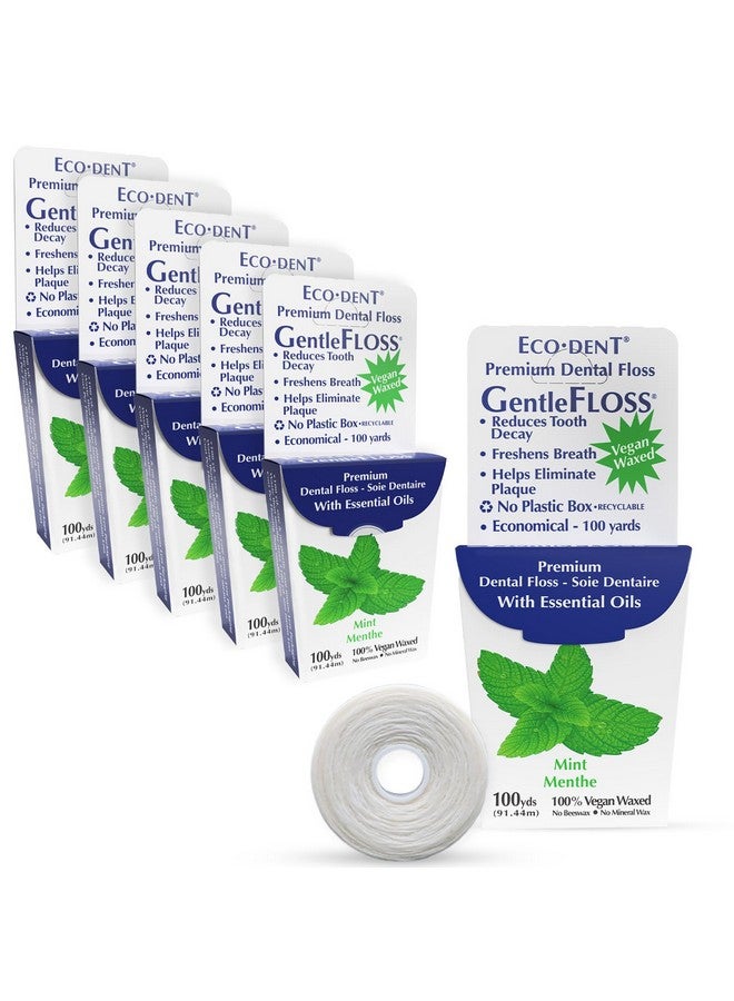 Eco-Dent Gentlefloss Dental Floss Waxed Mint Floss With Vegan Plantbased Wax Recyclable Cardboard Packaging 100 Yds Ea (Pack Of 6) - Image 1