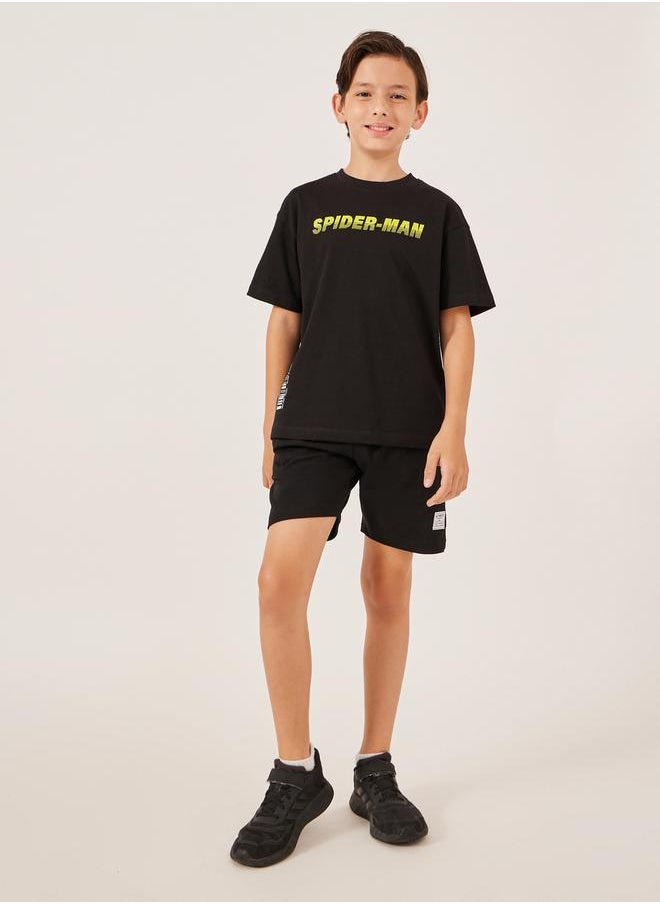 Styli Solid Drawstring Waist Shorts with Badge Detail  - Image 2