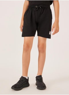 Styli Solid Drawstring Waist Shorts with Badge Detail  - Image 1
