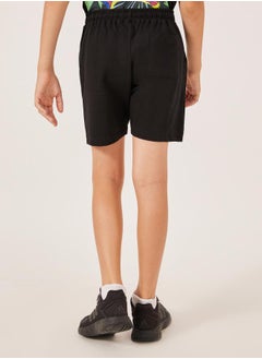 Styli Solid Drawstring Waist Shorts with Badge Detail  - Image 4