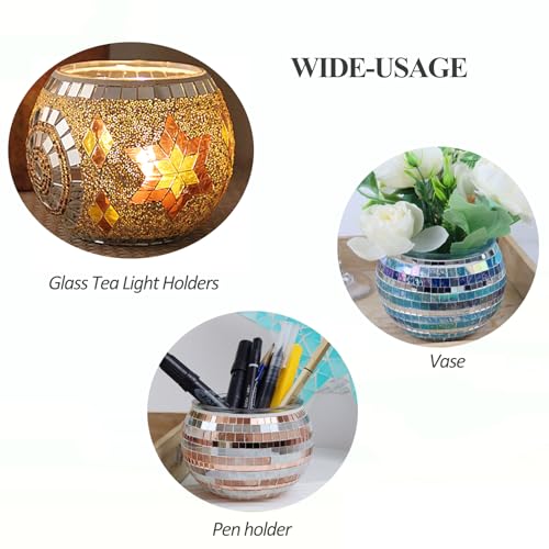 MIATTCLD Mosaic Glass Tea Light Holders Romantic Stained Votive Candle Holder, MIATTCLD Round Handmade Tealight Candle Holder for Table Centerpieces, Christmas, Valentine, Birthday Party, Home Decor (H) - Image 3