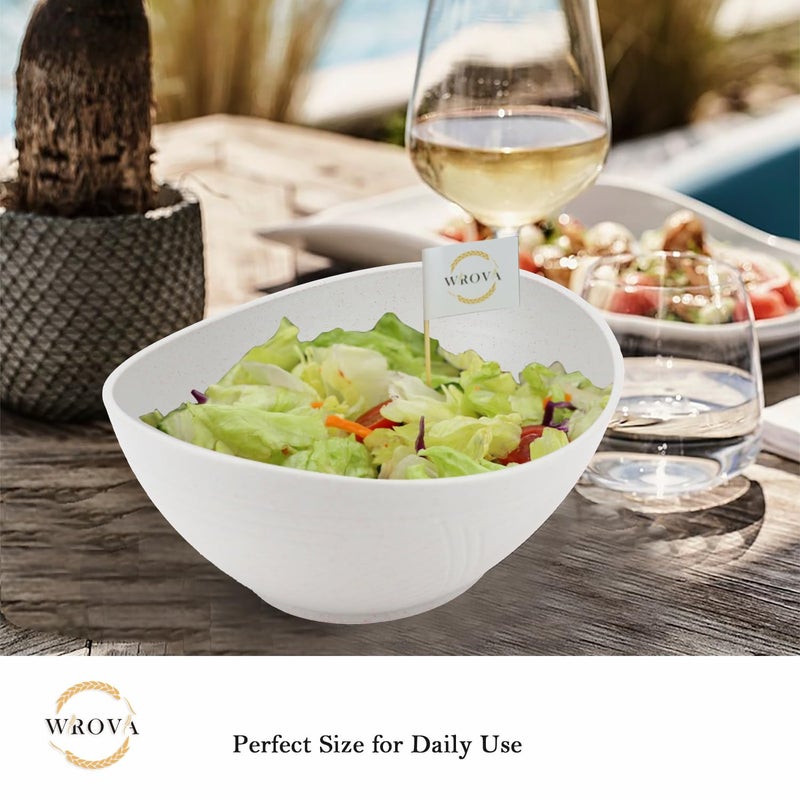 Wrova Wheat Straw Bowls Set of 2 with Textured Pattern,Unbreakable Large Salad Bowls,Plastic Bowls Dishwasher & Microwave,Sturdy and Stackable Kitchen Bowl Sets for Serving,Oatmeal.White - Image 5