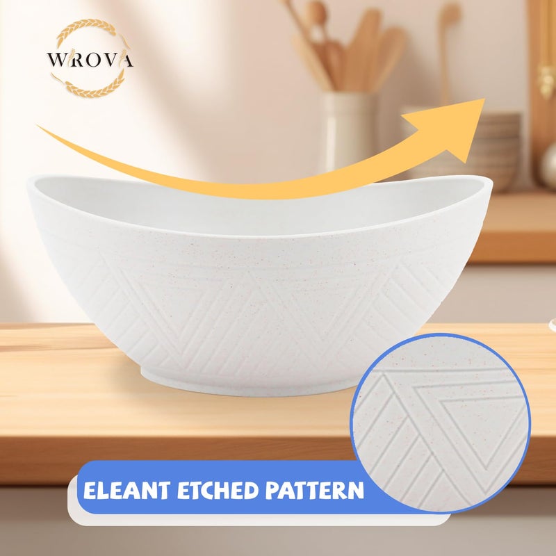 Wrova Wheat Straw Bowls Set of 2 with Textured Pattern,Unbreakable Large Salad Bowls,Plastic Bowls Dishwasher & Microwave,Sturdy and Stackable Kitchen Bowl Sets for Serving,Oatmeal.White - Image 4
