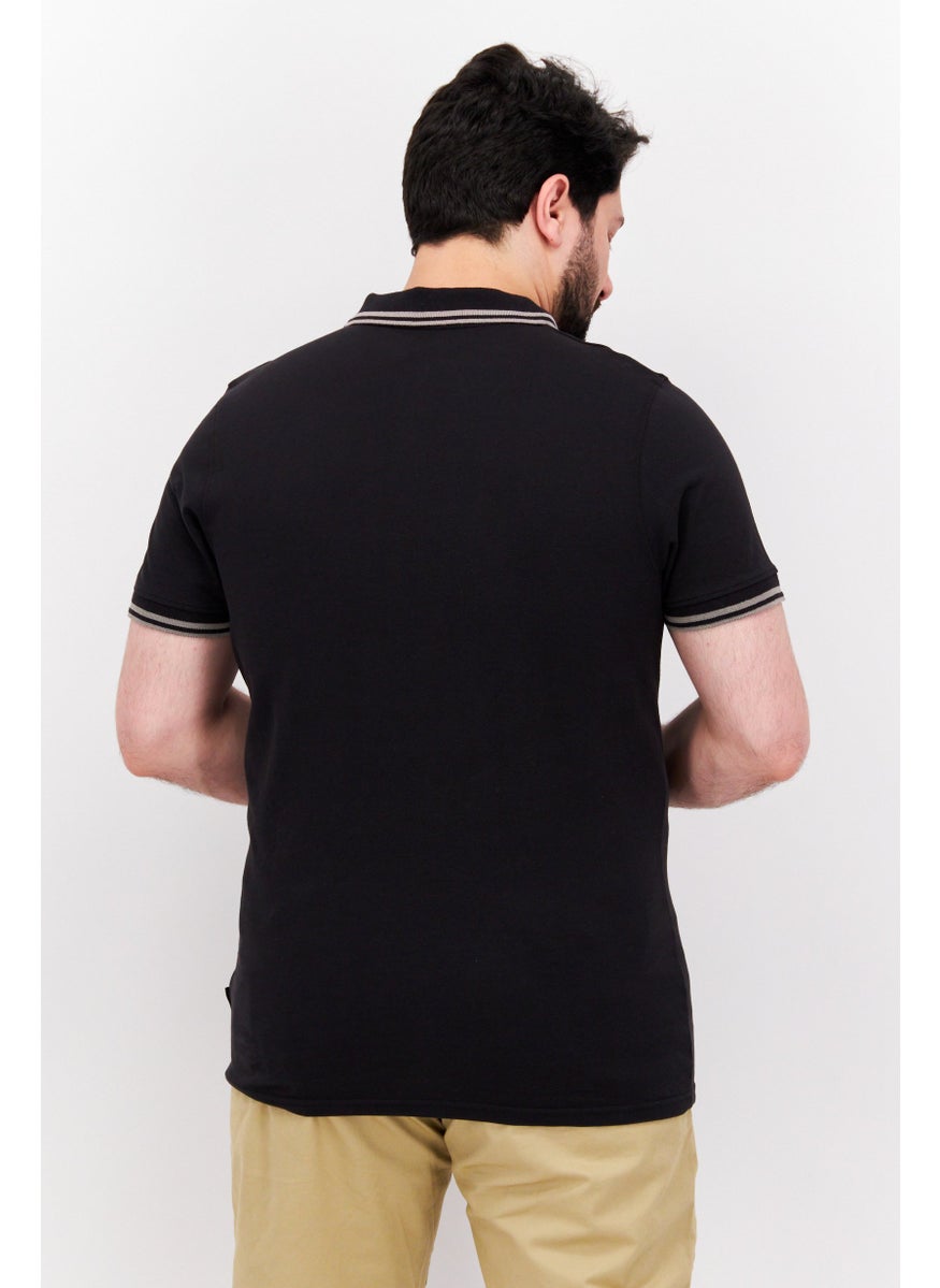 CROSSHATCH - Men Regular Fit Brand Logo Short Sleeve Polo Shirt, Black - Image 1