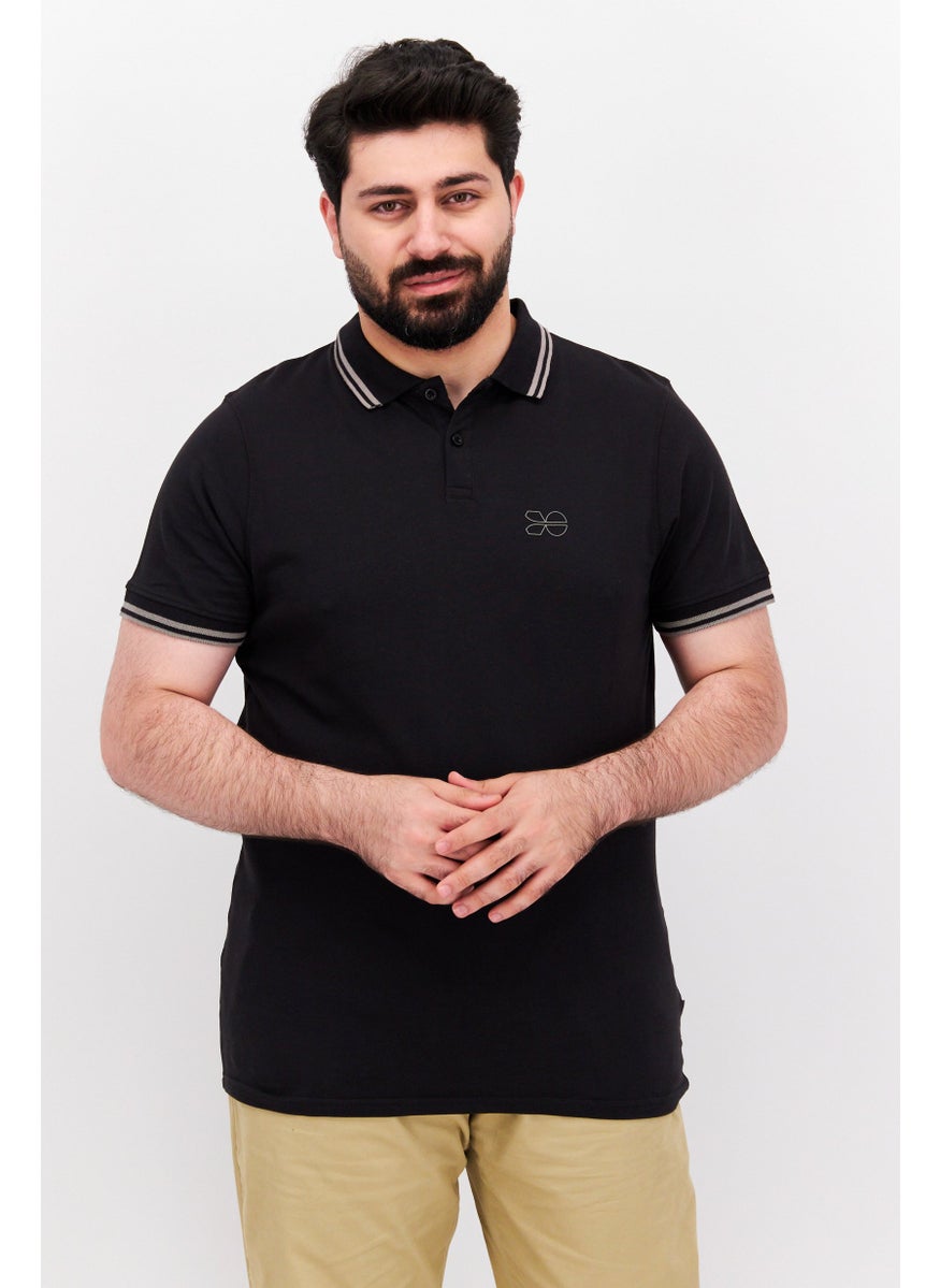 CROSSHATCH - Men Regular Fit Brand Logo Short Sleeve Polo Shirt, Black - Image 1
