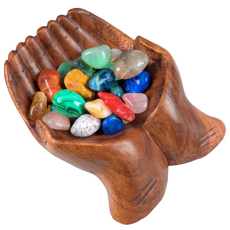 Curawood Curawood Carved Hands Offering Bowl  Crystal Holder for Stones Rock Collection Holder Crystal Display Storage Tray Wooden Hands Bowl for Keys  Rock Display Case for Shelf Stand Altar Decor M 